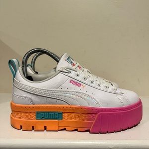 Puma 388313-01 Mayze Daybreak Platform Womens Sneakers Shoes Orange White Sz 6